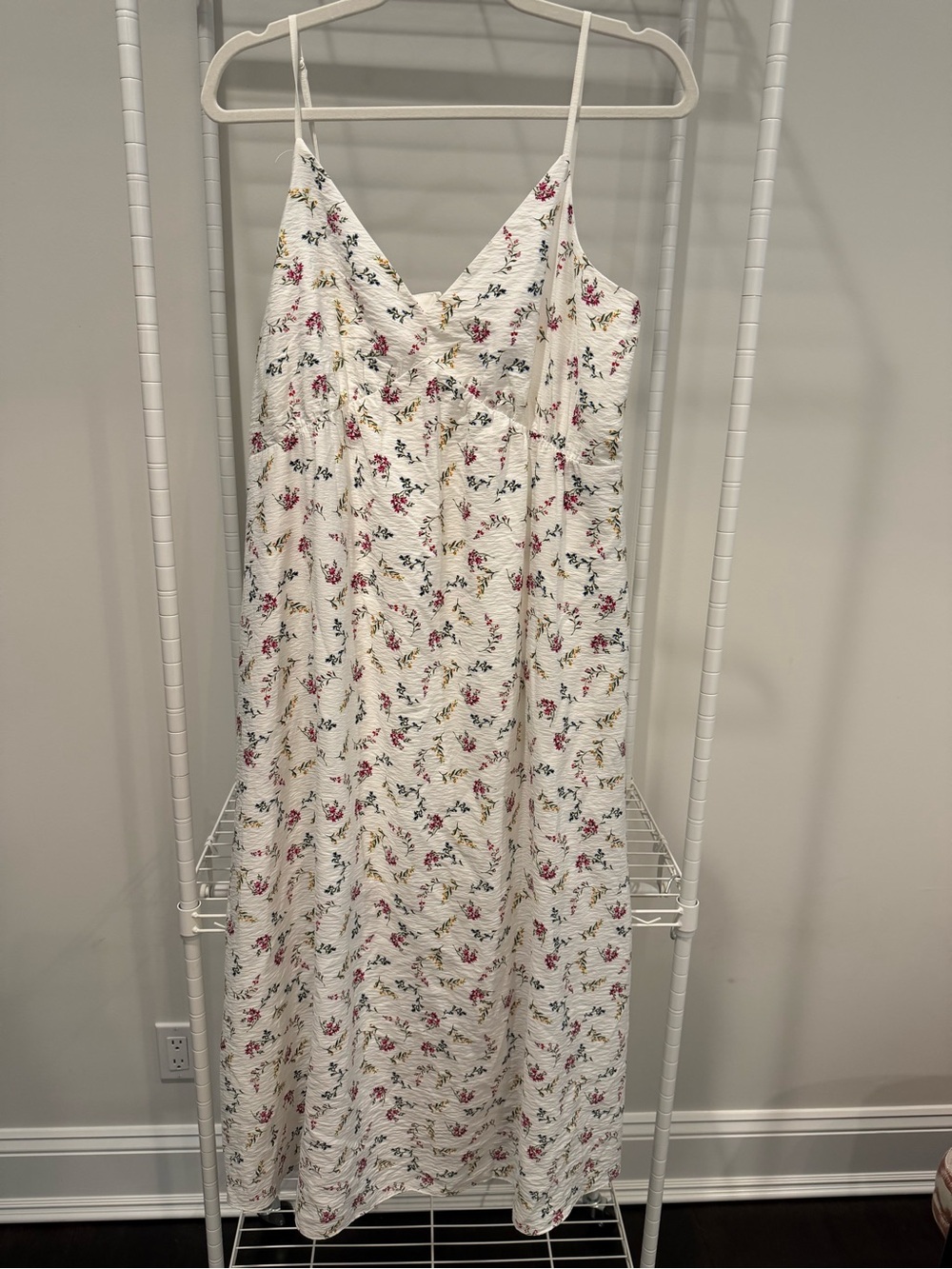 French Connection White Floral Midi Slip Dress with Pink & Green Print